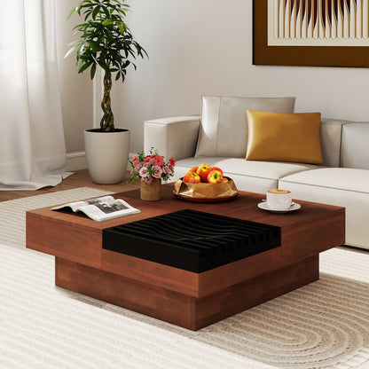 Color-Blocking Coffee Table with Storage Tray, Walnut