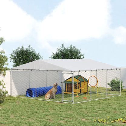 14.8' x 14.8' x 7.1' Dog Kennel, Outdoor, Waterproof Cover, Silver Dog Kennels at Gallery Canada