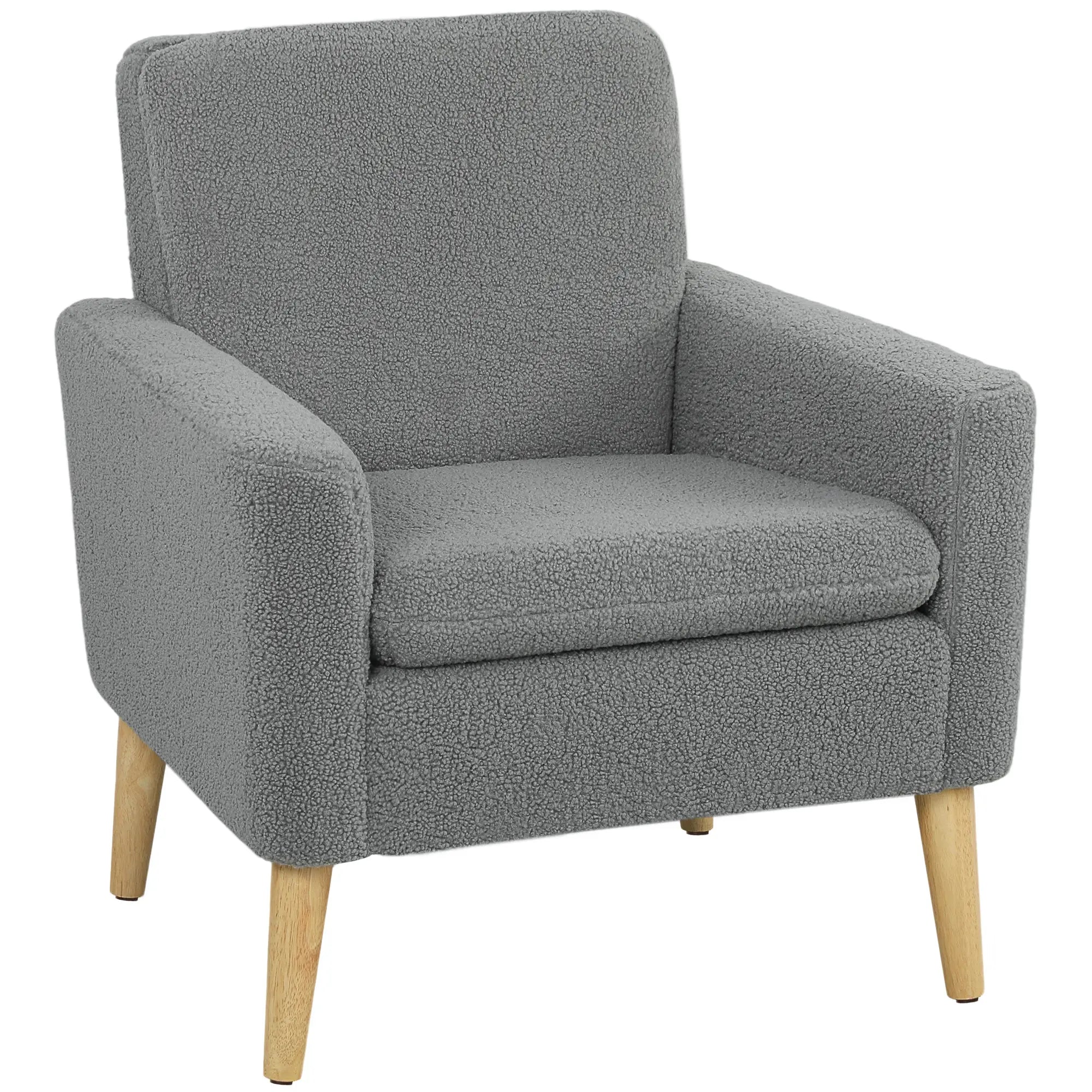 Modern Fabric Accent Chair, Upholstered Armchair with Wood Legs, Grey Accent Chairs Grey at Gallery Canada