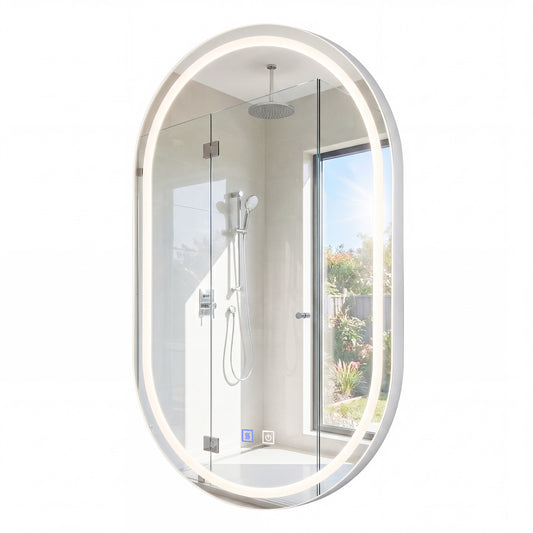 32x20" Oval LED Bathroom Mirror, Backlit 3 Colors Dimming, Silver Wall Mirrors Silver at Gallery Canada