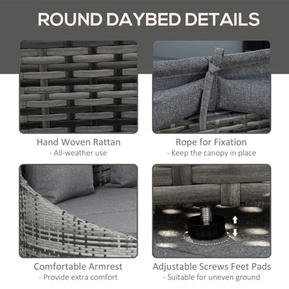 4-Piece PE Wicker Round Daybed, Outdoor Rattan Lounge Set, Grey Daybeds at Gallery Canada