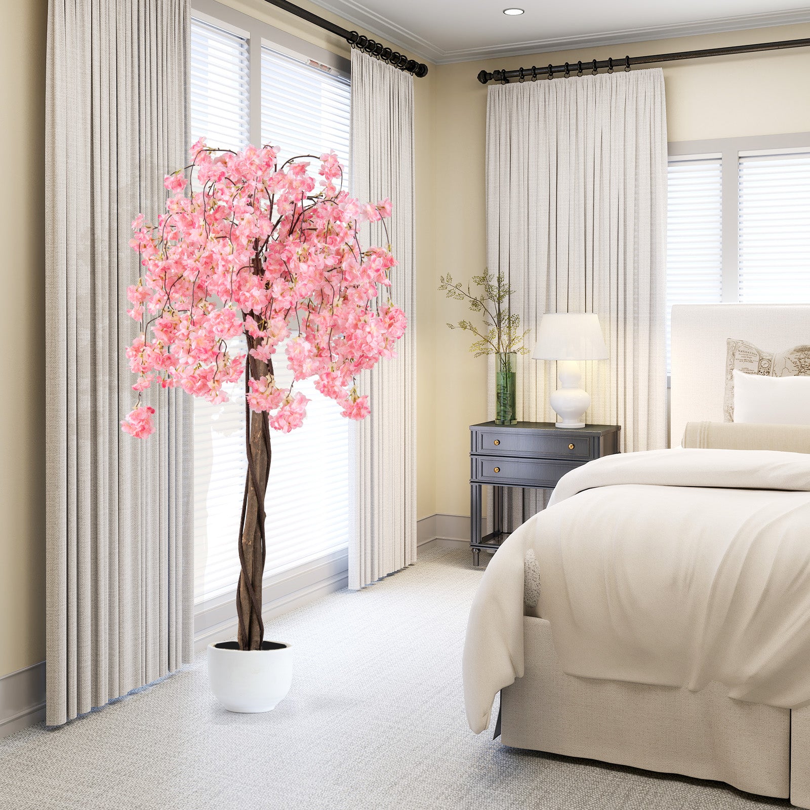 5.5 FT Artificial Cherry Blossom Tree, 1 Pack, Pink/White Flowers Faux Plants at Gallery Canada