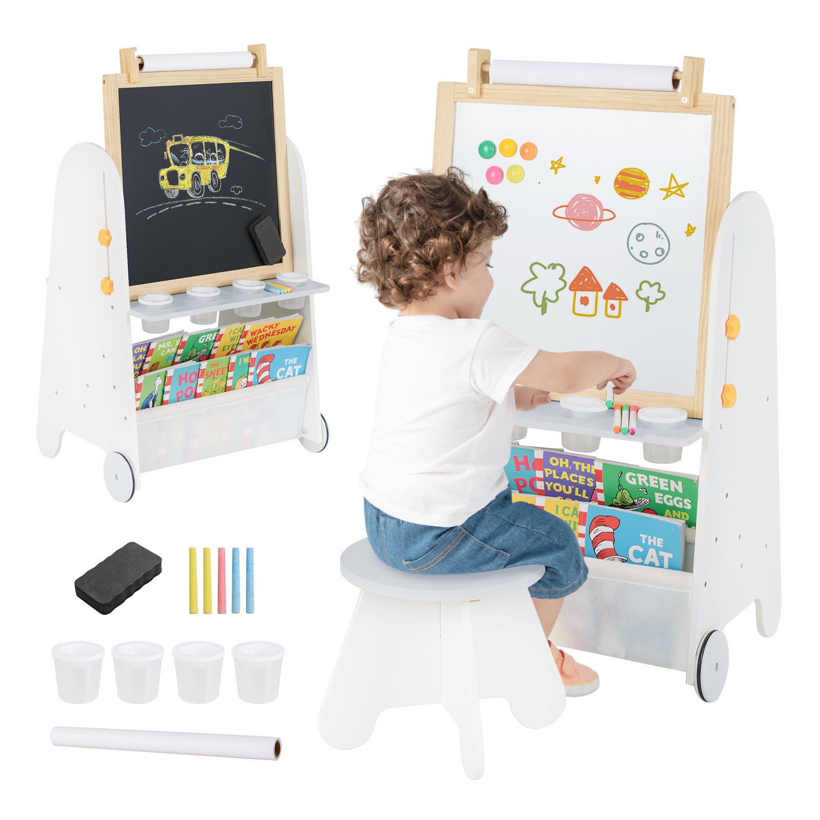 4-in-1 Toddler Activity Table, Magnetic Whiteboard, Chalk Board, Gray Art Easels Gray at Gallery Canada