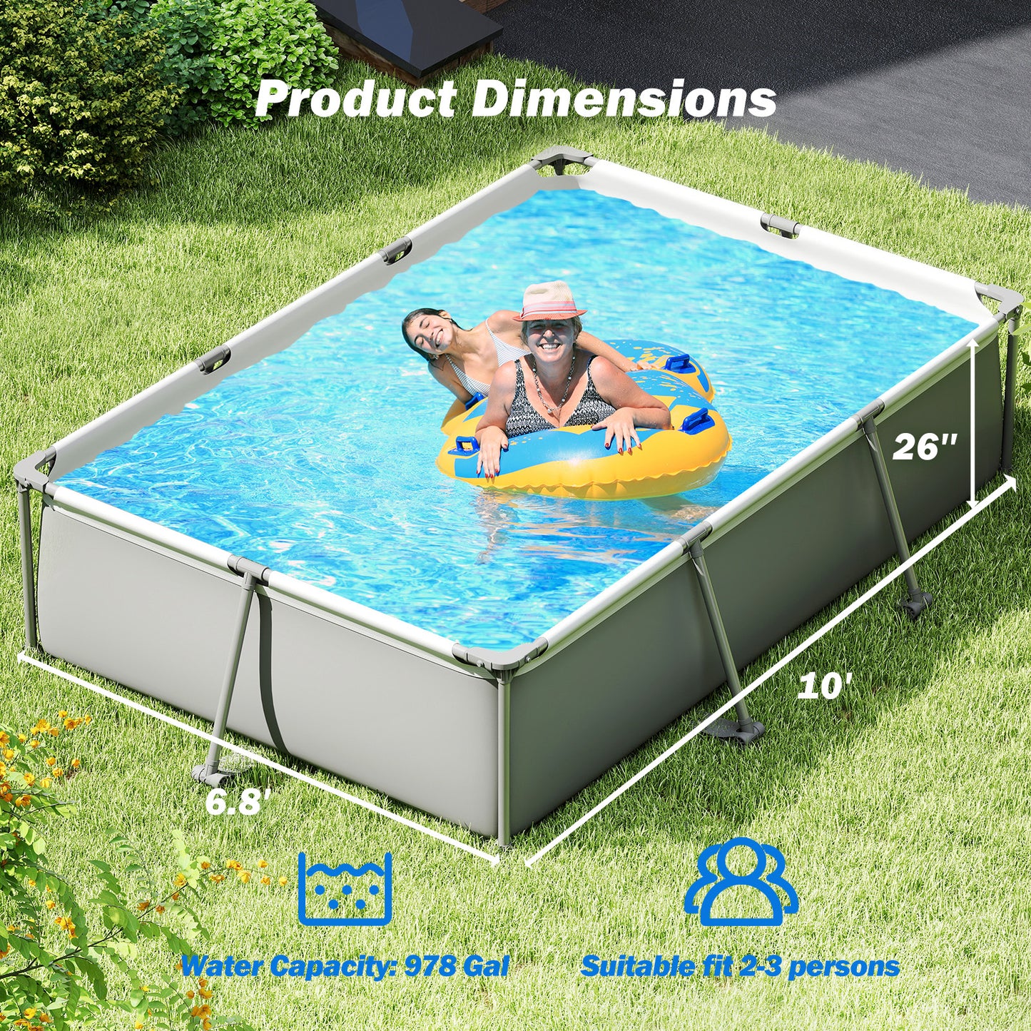 Metal Frame Outdoor Family Swimming Pool, 10 ft, Gray Swimming Pools at Gallery Canada