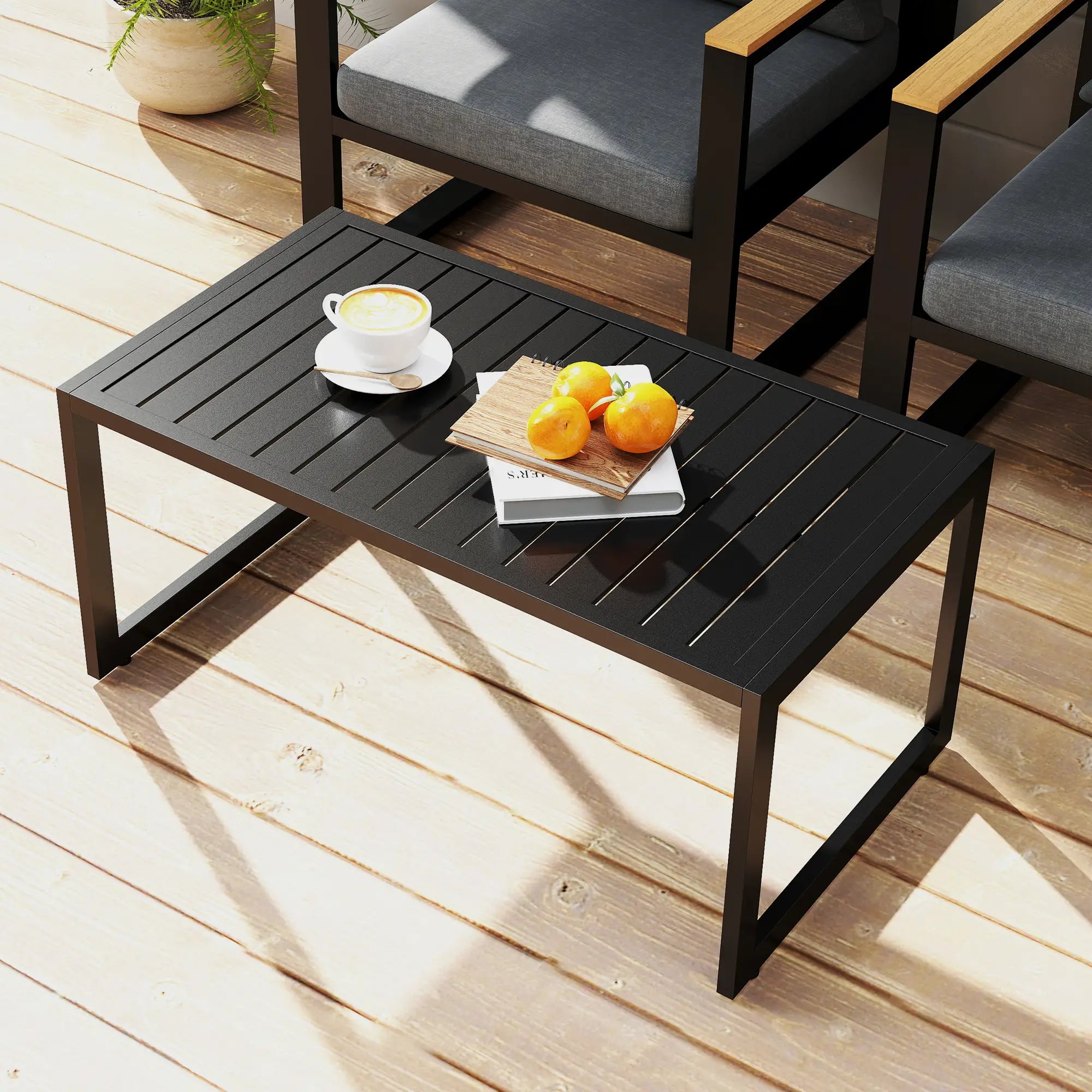 Outdoor Coffee Table, Slatted Tabletop, Adjustable Foot Pads, Black Patio Side Tables at Gallery Canada