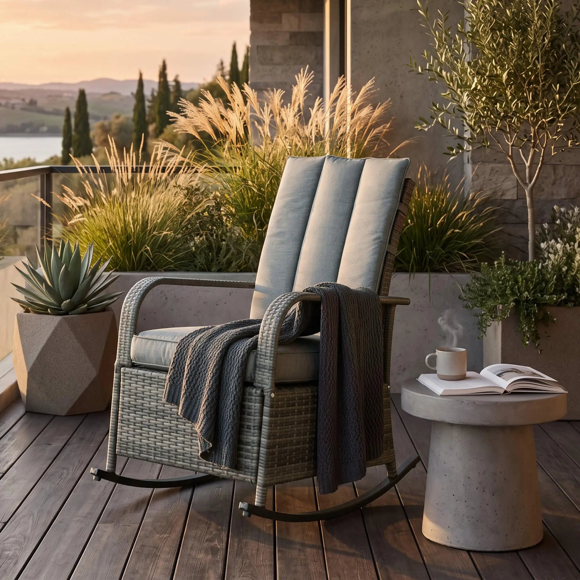 Outdoor Wicker Rocking Chair With Cushion, Mixed Grey Outdoor Rocking Chairs at Gallery Canada