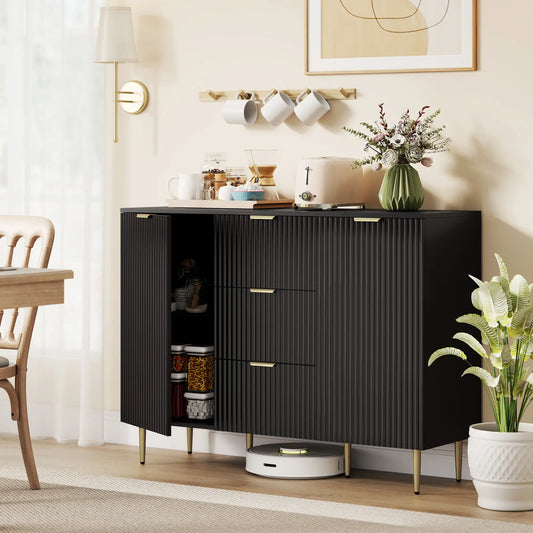 Modern Kitchen Storage Cabinet, 3 Drawers, Adjustable Shelves, Black Bar Cabinets Black at Gallery Canada