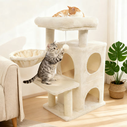 33.5 Inch Cute Kitten Tower with 2-Tier Condo and Padded Top Perch, Beige Cat Trees Condos & Scratchers at Gallery Canada