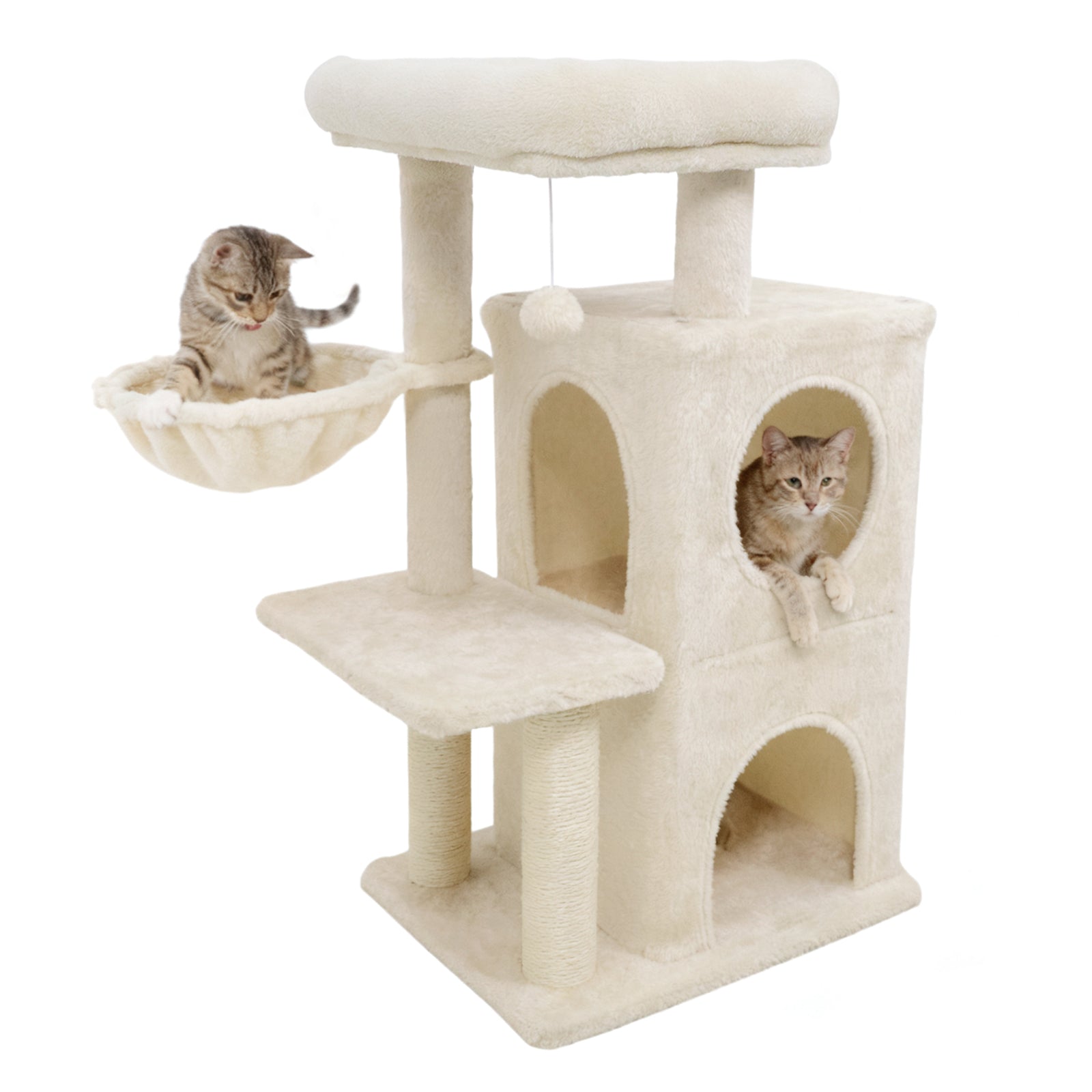 33.5 Inch Cute Kitten Tower with 2-Tier Condo and Padded Top Perch, Beige Cat Trees Condos & Scratchers at Gallery Canada