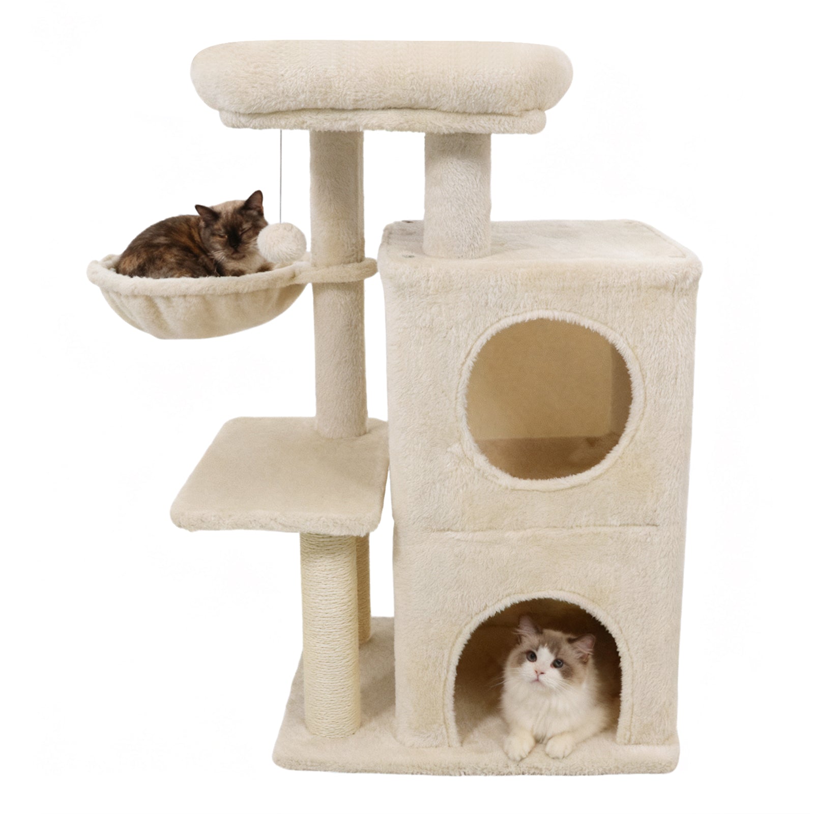 33.5 Inch Cute Kitten Tower with 2-Tier Condo and Padded Top Perch, Beige Cat Trees Condos & Scratchers at Gallery Canada