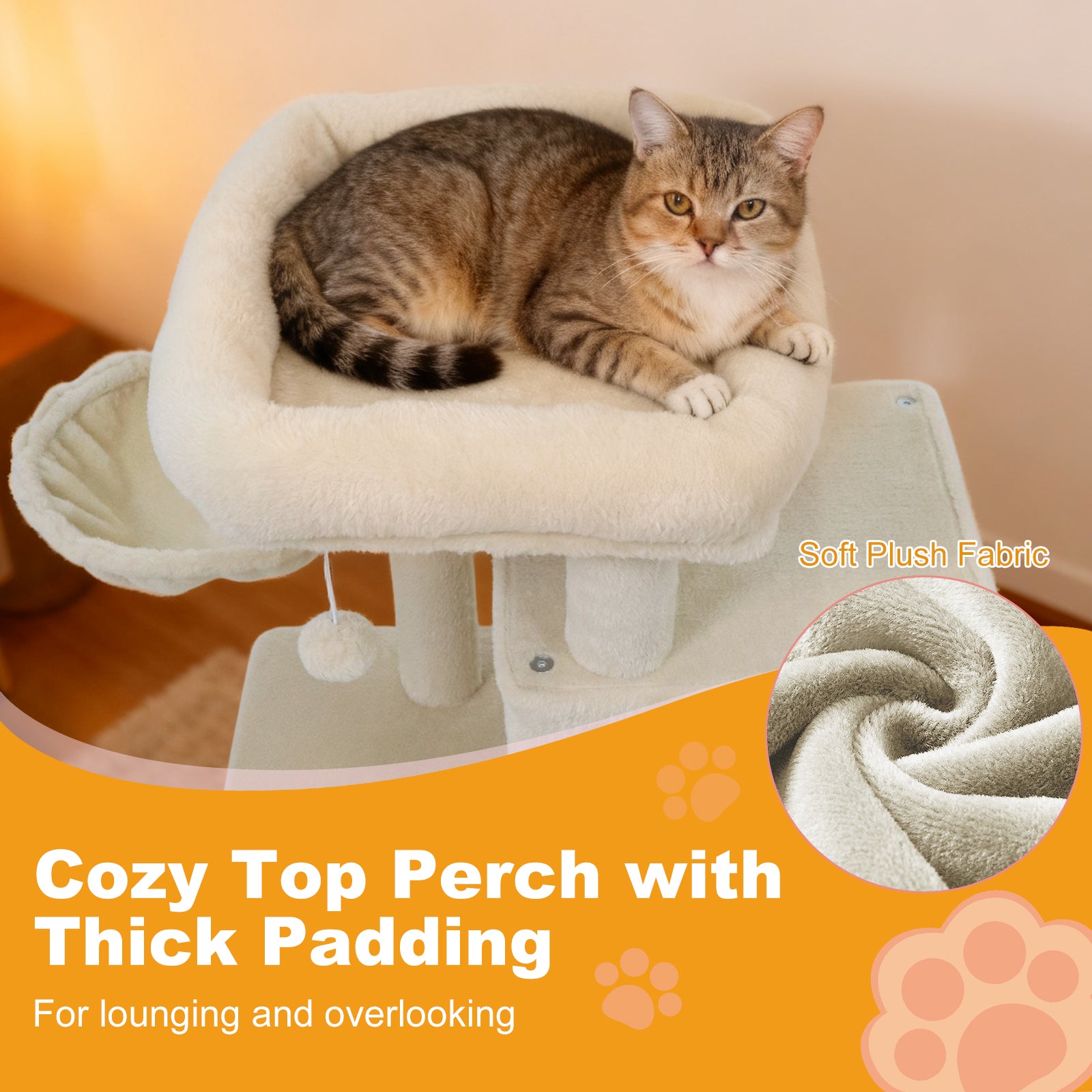 33.5 Inch Cute Kitten Tower with 2-Tier Condo and Padded Top Perch, Beige Cat Trees Condos & Scratchers at Gallery Canada