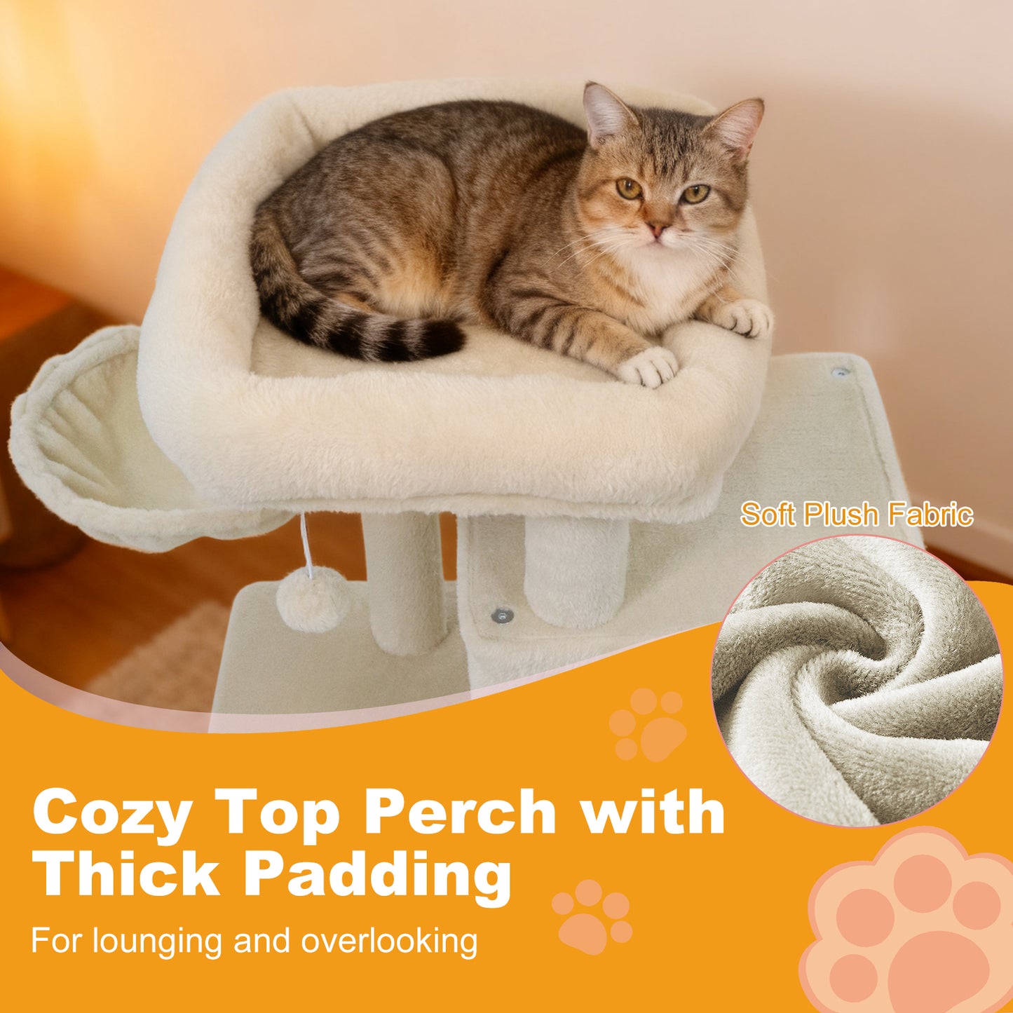 33.5 Inch Cute Kitten Tower with 2-Tier Condo and Padded Top Perch, Beige Cat Trees Condos & Scratchers at Gallery Canada