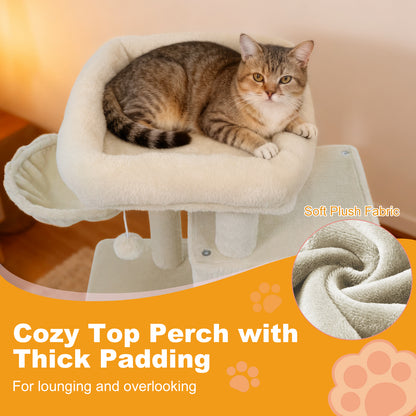33.5 Inch Cute Kitten Tower with 2-Tier Condo and Padded Top Perch, Beige Cat Trees Condos & Scratchers at Gallery Canada