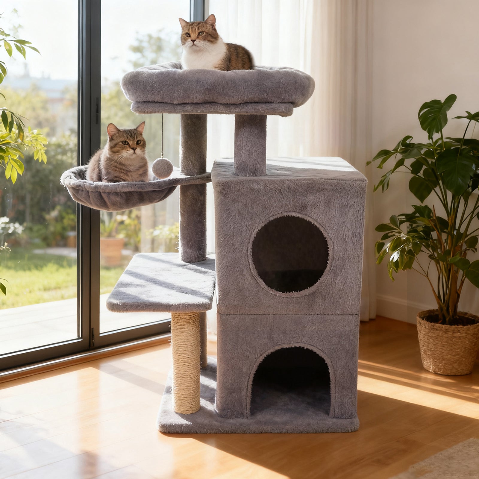 33.5 Inch Cute Kitten Tower with 2-Tier Condo and Padded Top Perch, Light Gray Cat Trees Condos & Scratchers at Gallery Canada