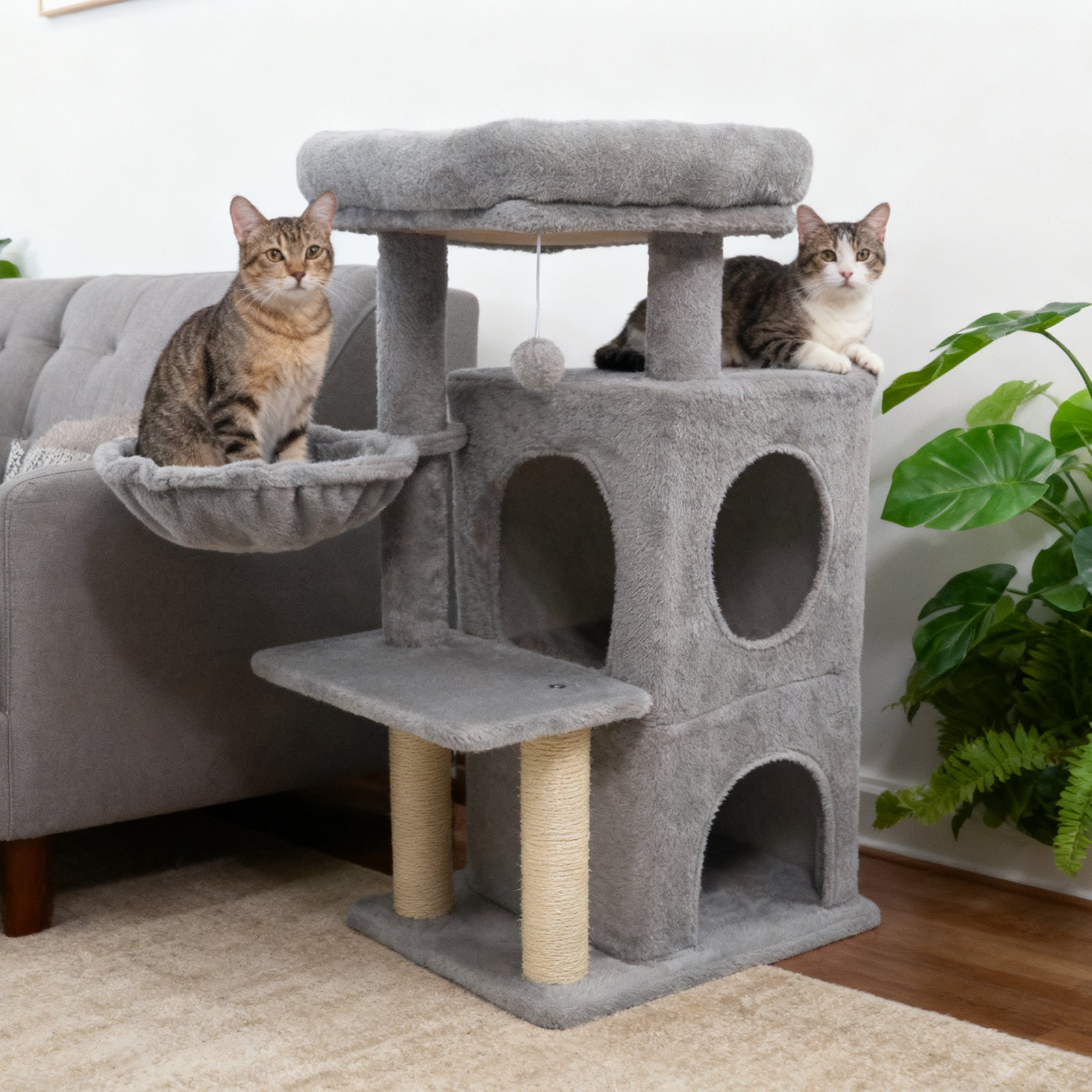33.5 Inch Cute Kitten Tower with 2-Tier Condo and Padded Top Perch, Light Gray Cat Trees Condos & Scratchers at Gallery Canada
