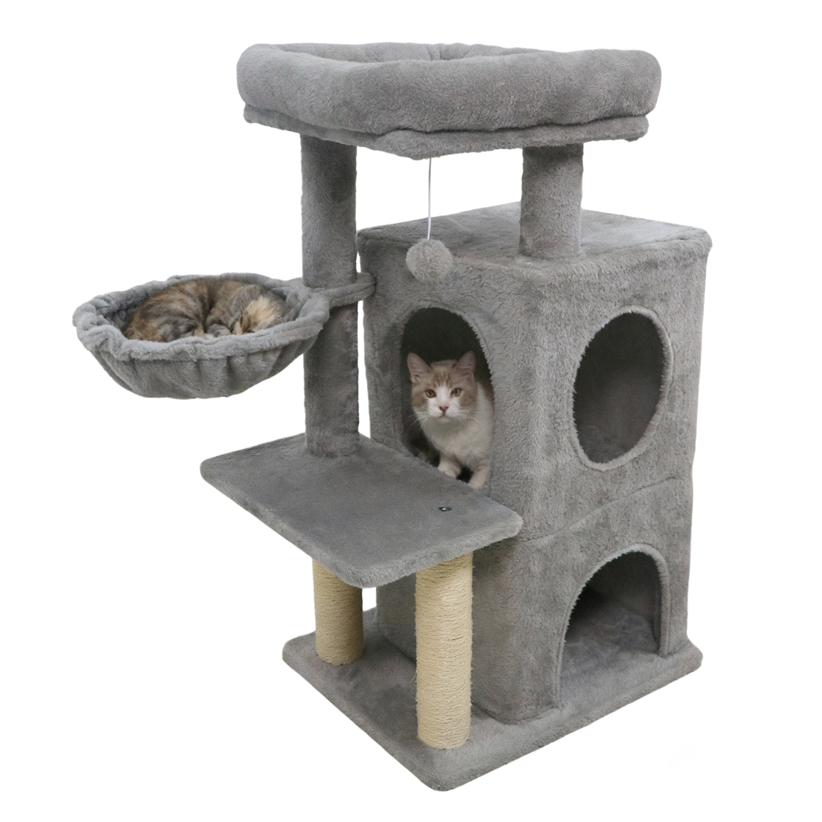 33.5 Inch Cute Kitten Tower with 2-Tier Condo and Padded Top Perch, Light Gray Cat Trees Condos & Scratchers Light Gray at Gallery Canada