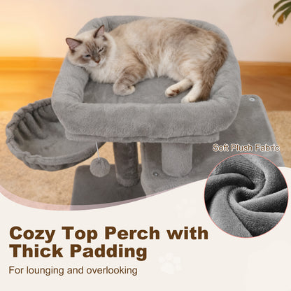 33.5 Inch Cute Kitten Tower with 2-Tier Condo and Padded Top Perch, Light Gray Cat Trees Condos & Scratchers at Gallery Canada