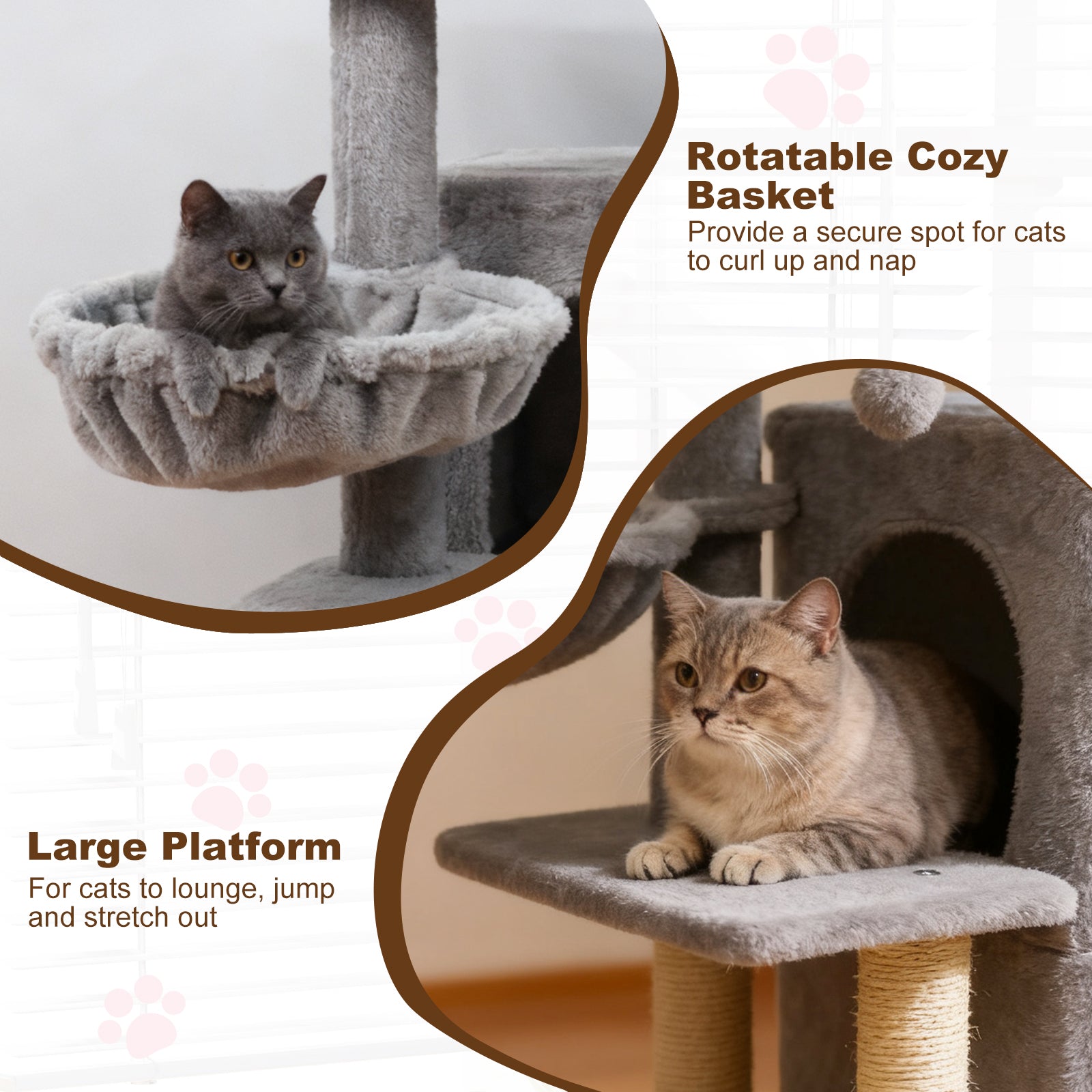 33.5 Inch Cute Kitten Tower with 2-Tier Condo and Padded Top Perch, Light Gray Cat Trees Condos & Scratchers at Gallery Canada
