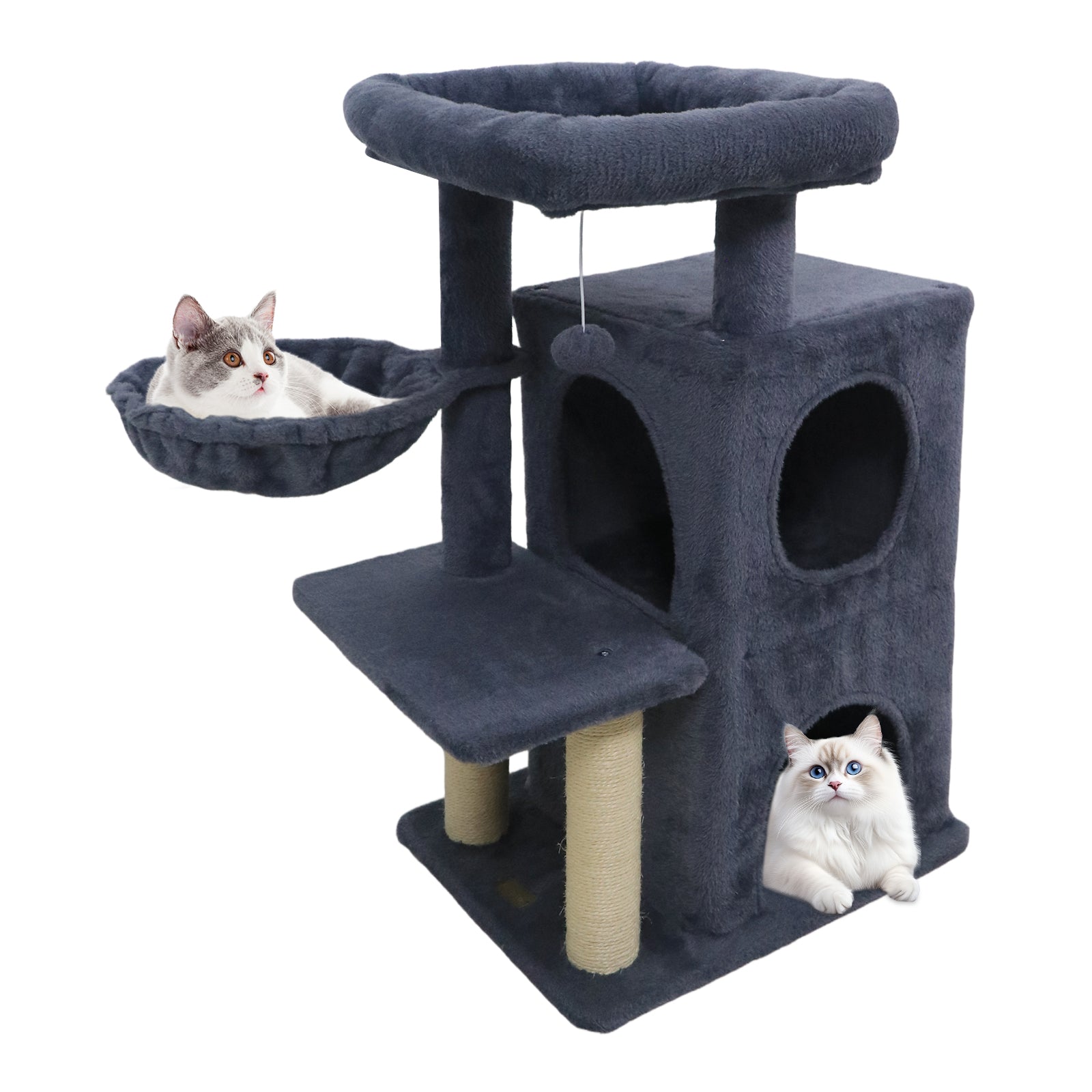 33.5 Inch Cute Kitten Tower with 2-Tier Condo and Padded Top Perch, Dark Gray Cat Trees Condos & Scratchers at Gallery Canada