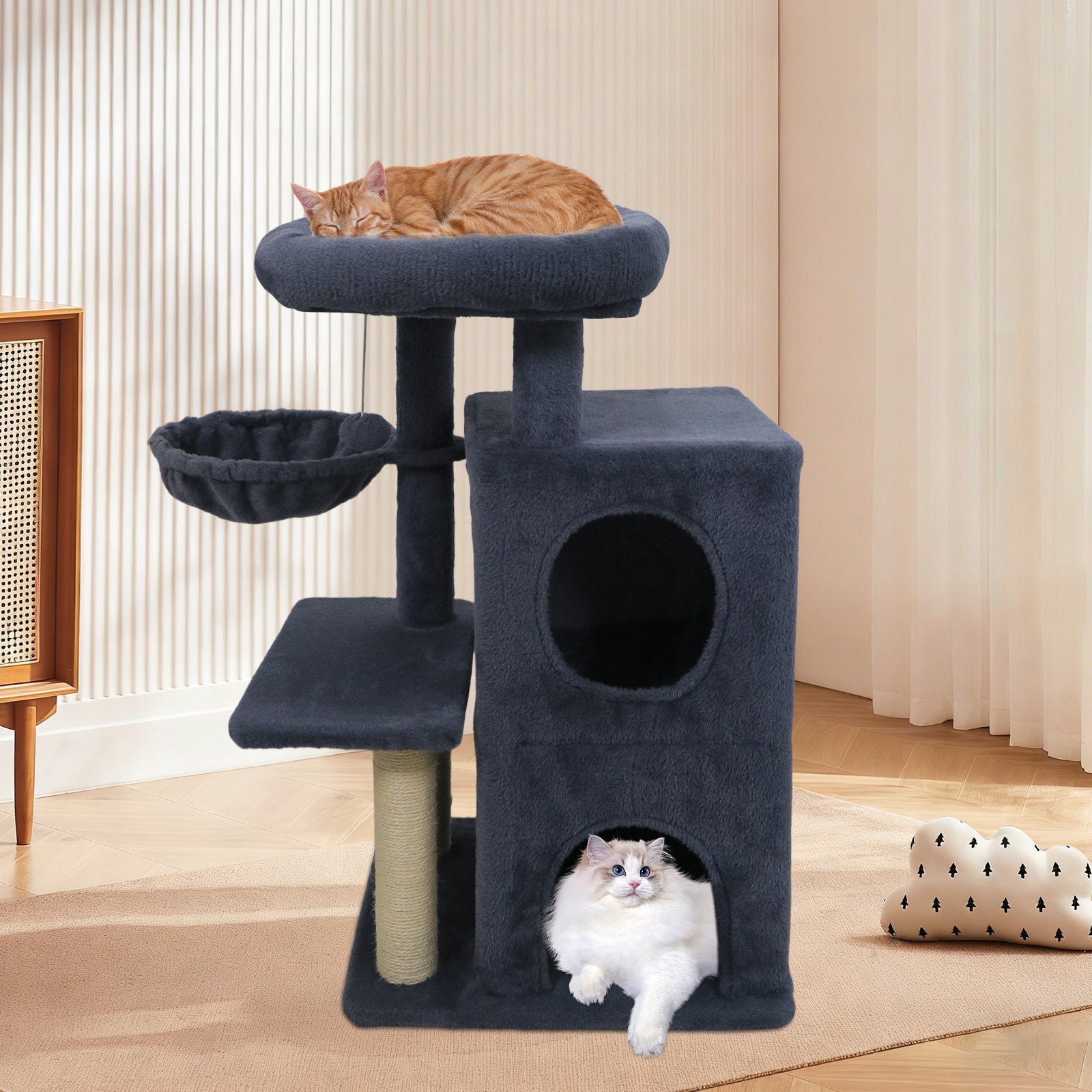 33.5 Inch Cute Kitten Tower with 2-Tier Condo and Padded Top Perch, Dark Gray Cat Trees Condos & Scratchers at Gallery Canada