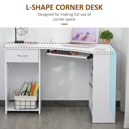 L-Shaped Desk With Keyboard Tray, Shelves, Drawer, CPU Stand, White Computer Desks at Gallery Canada