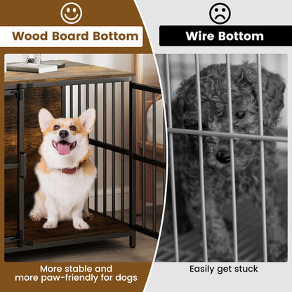 40 Inch Dog Crate Furniture, Dual Lockable Doors, Rustic Brown Dog Kennels at Gallery Canada