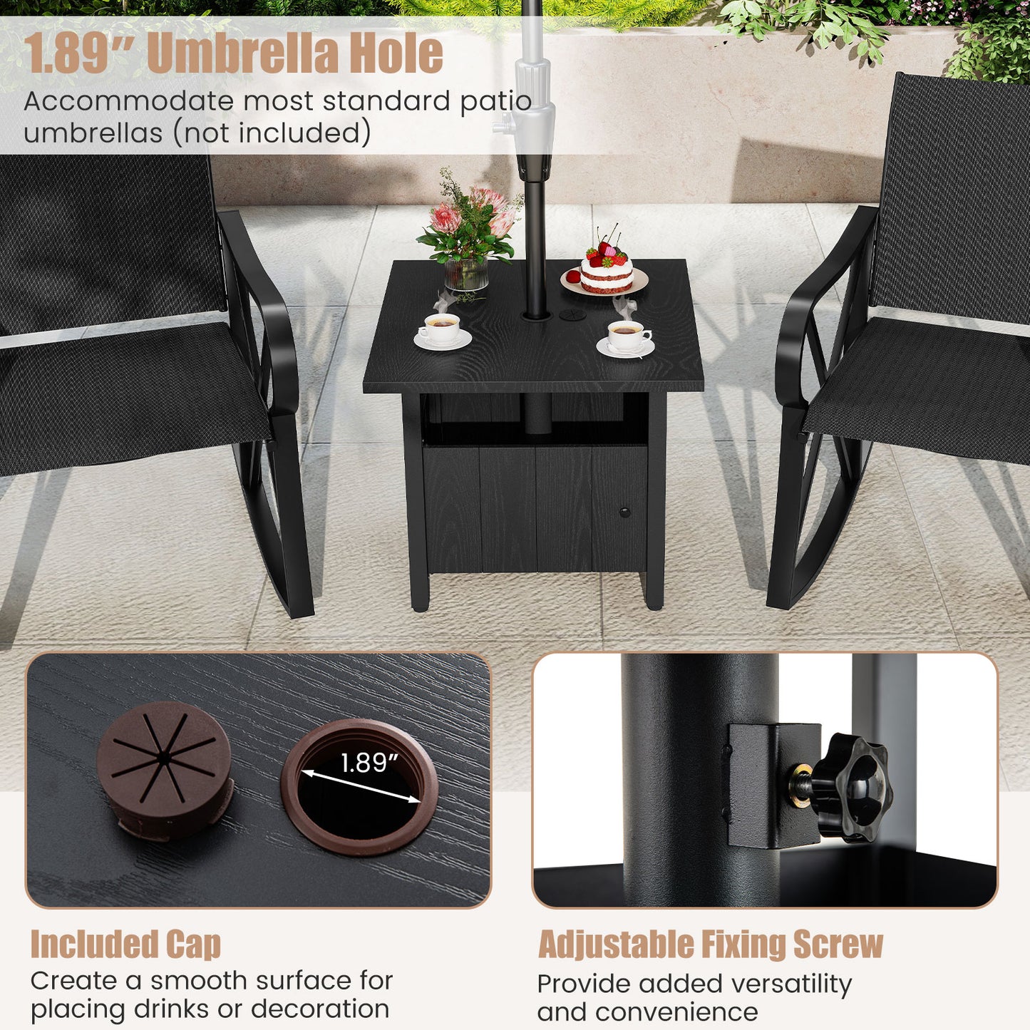 Outdoor Side Table With 1.89" Umbrella Hole, Black Patio Coffee Tables at Gallery Canada