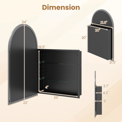 34" x 22" Brushed Metal Wall-Mounted Storage Cabinet with Arched Mirror and Adjustable Shelves, Black Wall Cabinets at Gallery Canada