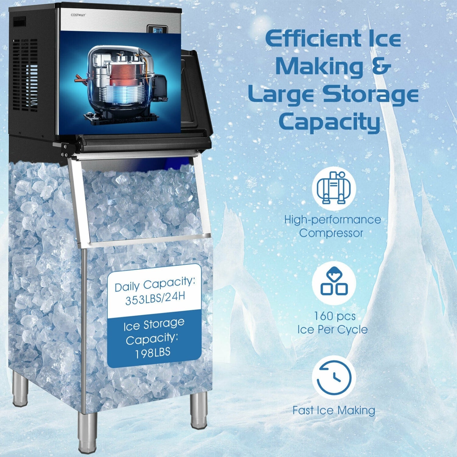 353Lbs/24H Split Commercial Ice Maker, 198 Lbs Storage Bin, Silver Ice Makers at Gallery Canada