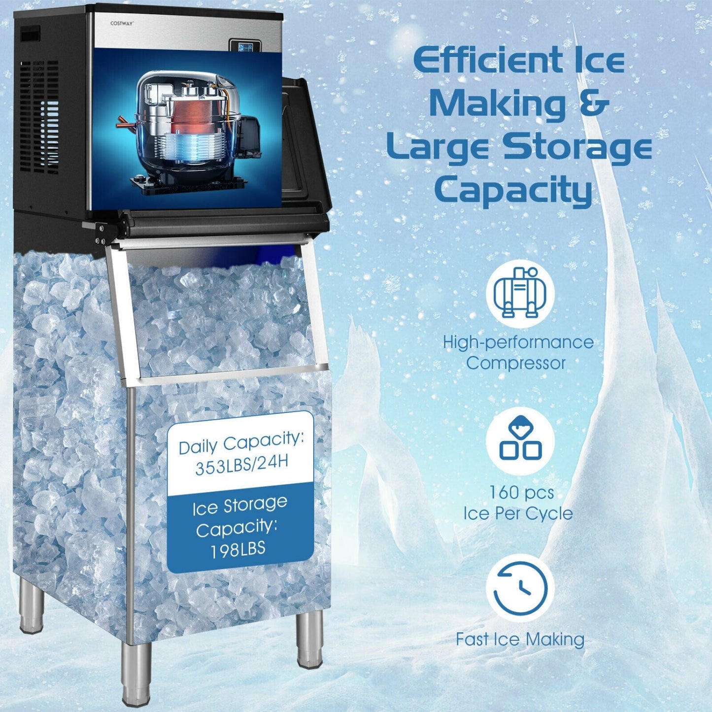 353Lbs/24H Split Commercial Ice Maker, 198 Lbs Storage Bin, Silver Ice Makers at Gallery Canada