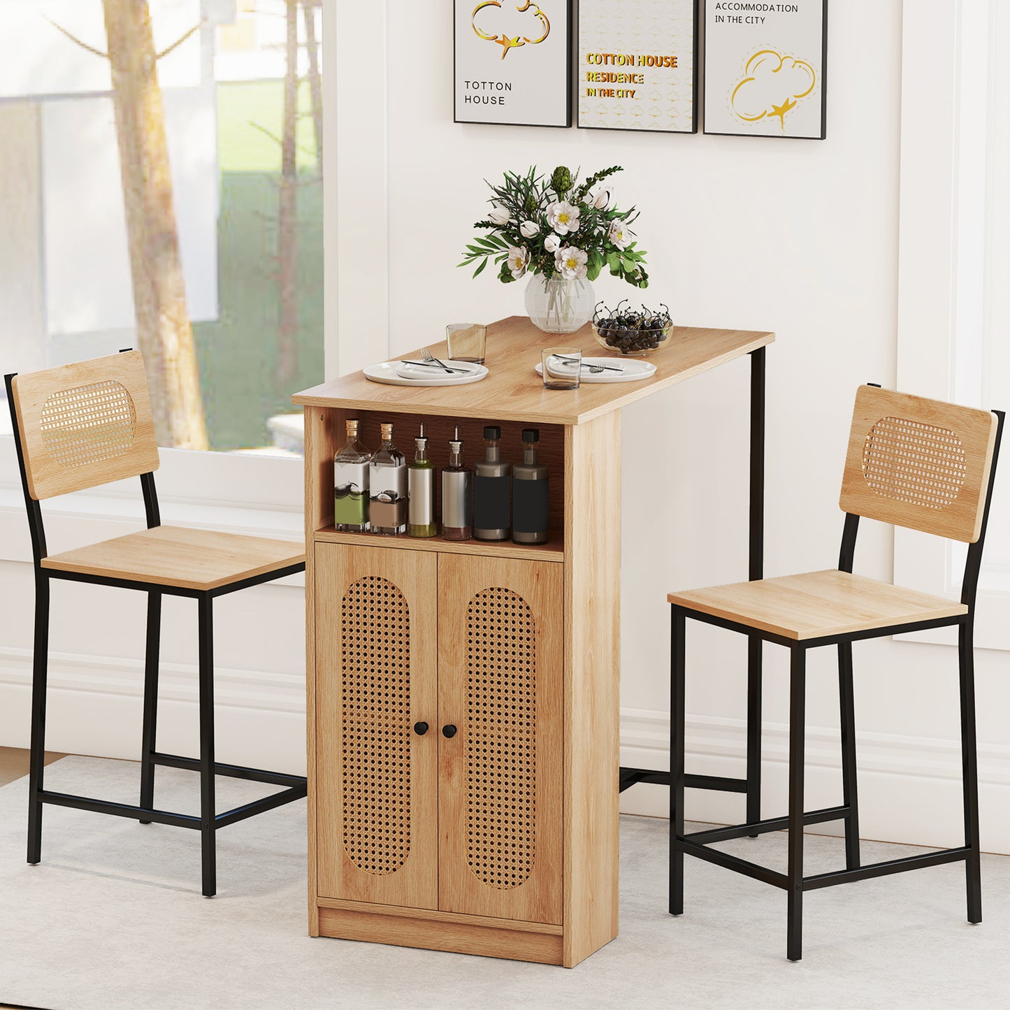 3-Piece Bar Table And Chairs Set, Natural Dining Room Sets at Gallery Canada