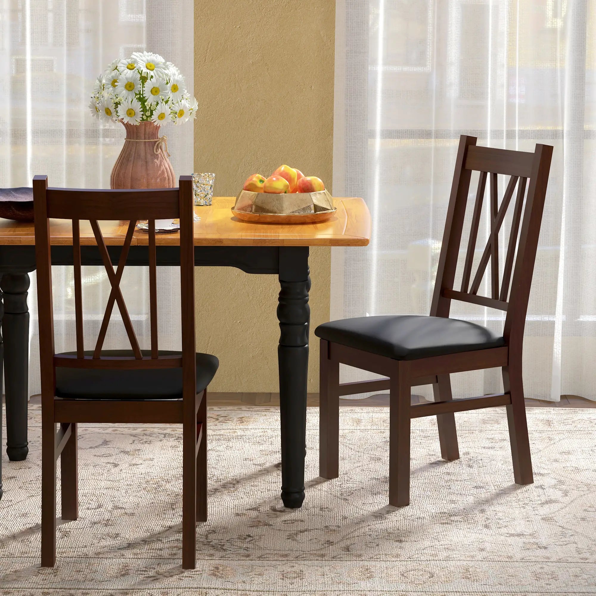 Farmhouse Dining Table Chairs Set of 2, Pine Wood, PU Leather Cushion Bar Stools at Gallery Canada