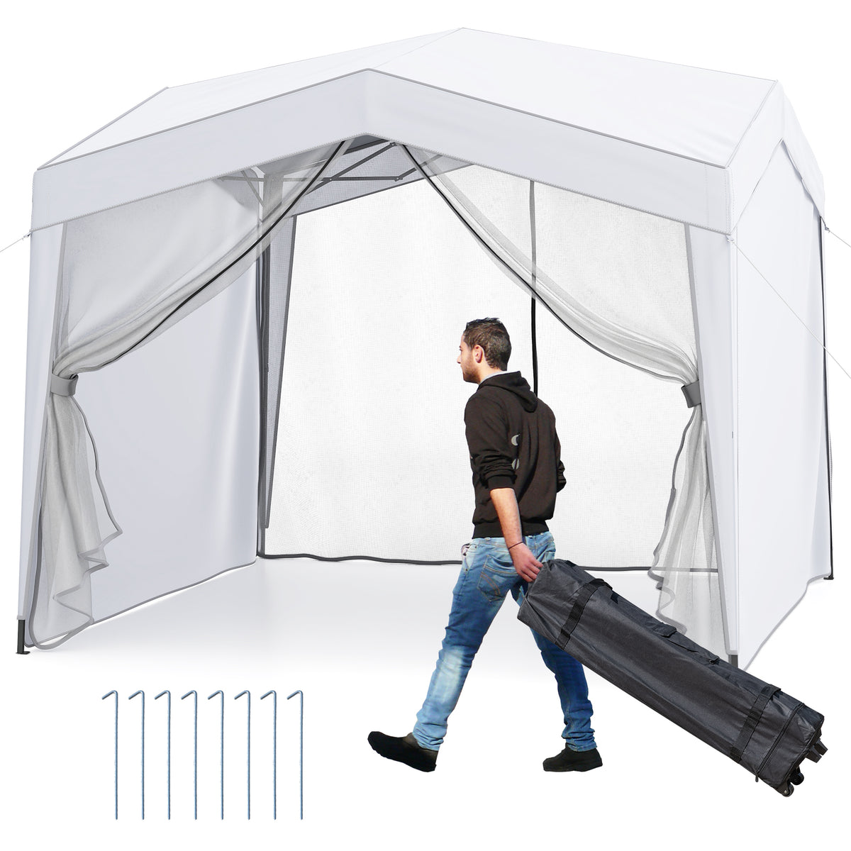 Pop Up Canopy Tent With 4 Sidewalls, Mesh Netting, Wheeled Bag, White Canopies at Gallery Canada