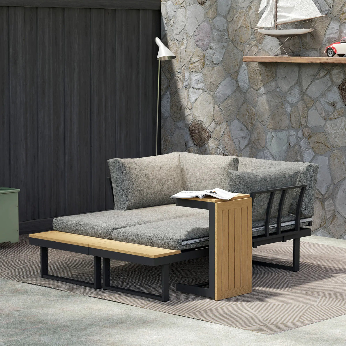3 Piece Aluminum Corner Patio Furniture Set, Sectional Outdoor Sofa, 2 Loveseats, Wood-Plastic Coffee Table Patio Furniture Sets at Gallery Canada