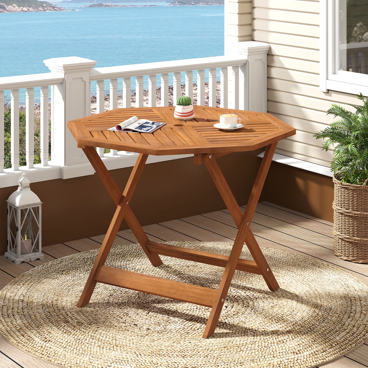 35.5 Inch Solid Wood Patio Dining Table Octagon Table with 1.97 Inch Umbrella Hole Patio Dining Tables at Gallery Canada