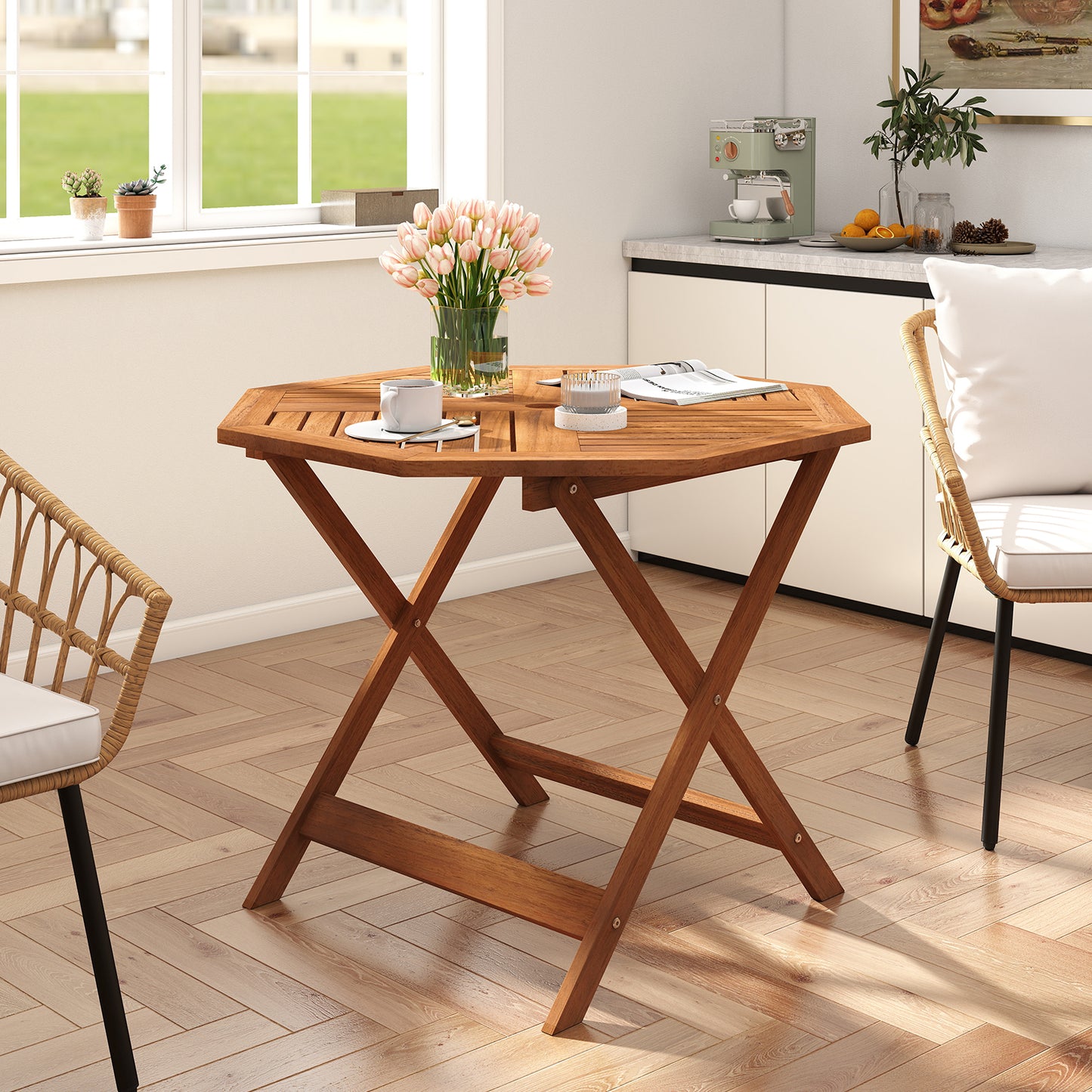 35.5 Inch Solid Wood Patio Dining Table Octagon Table with 1.97 Inch Umbrella Hole Patio Dining Tables at Gallery Canada