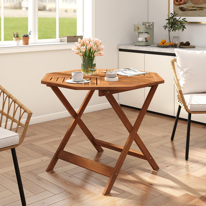 35.5 Inch Solid Wood Patio Dining Table Octagon Table with 1.97 Inch Umbrella Hole Patio Dining Tables at Gallery Canada