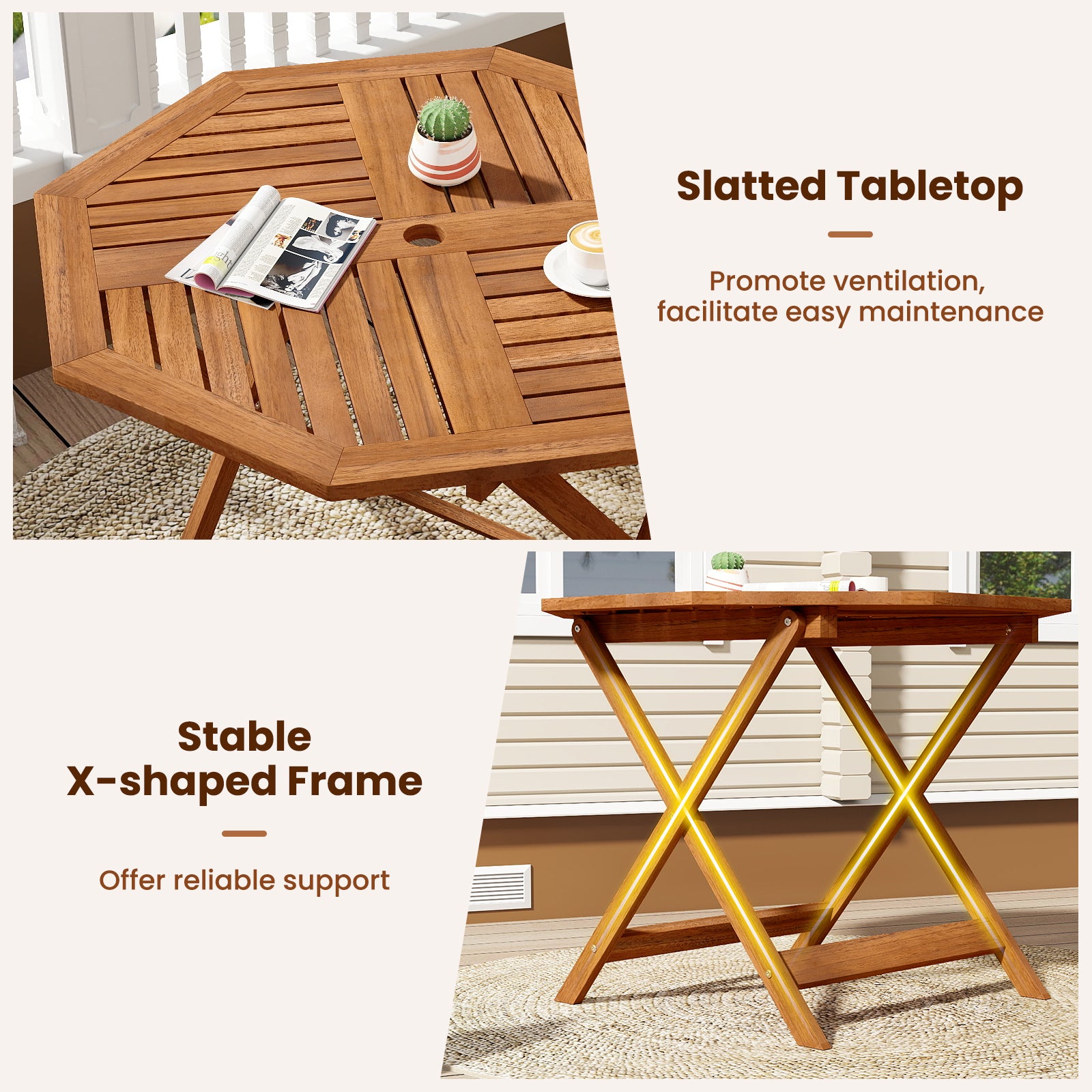 35.5 Inch Solid Wood Patio Dining Table Octagon Table with 1.97 Inch Umbrella Hole Patio Dining Tables at Gallery Canada
