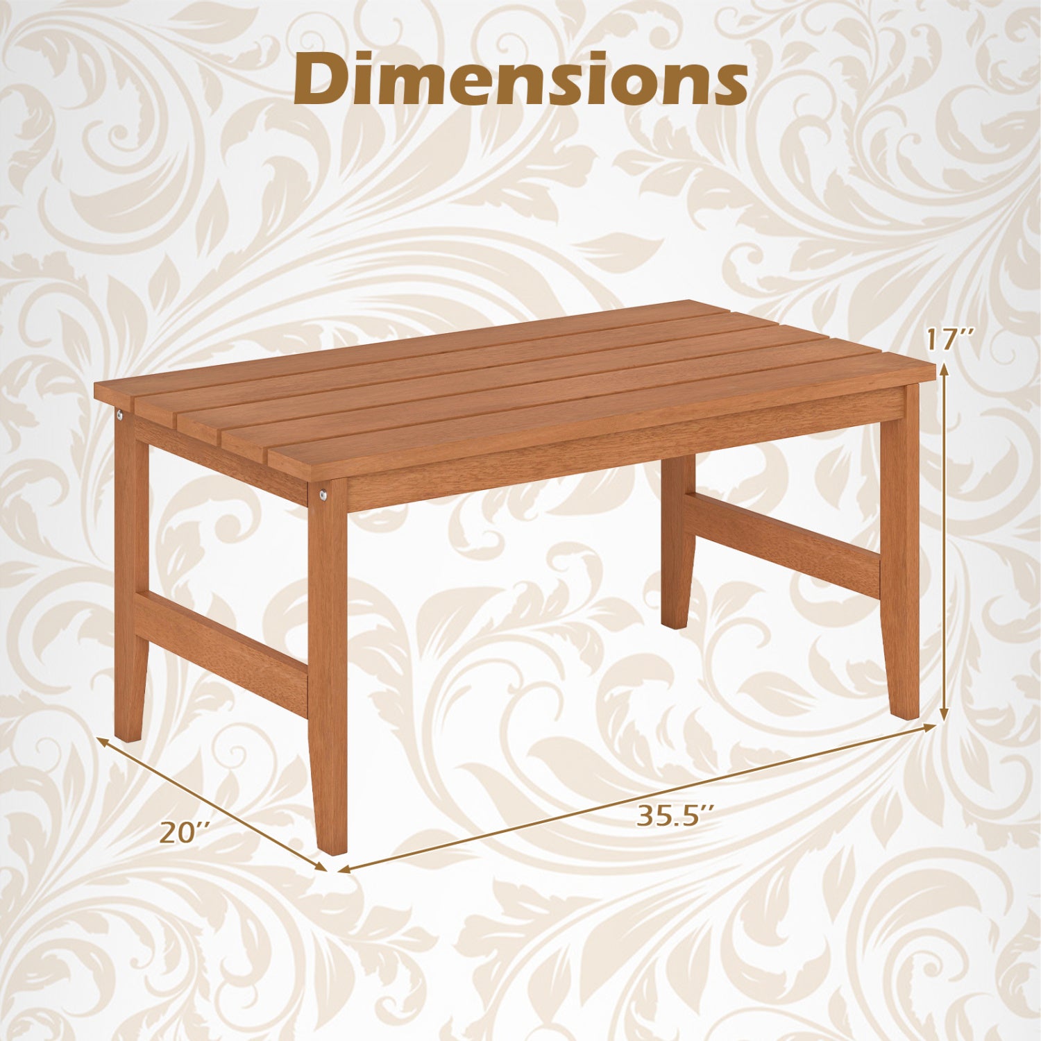Solid Wood Outdoor Coffee Table, 35.5