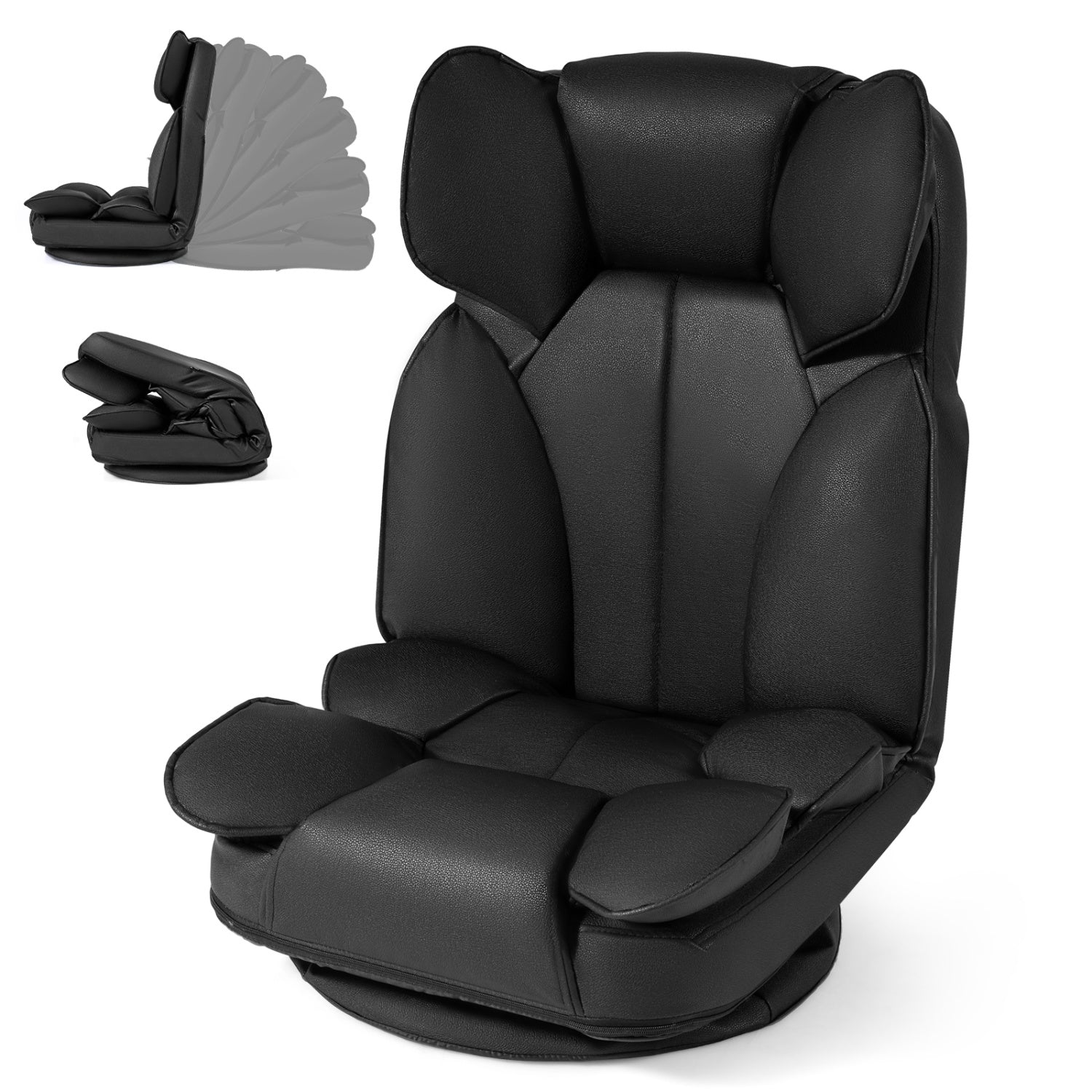 Swivel Floor Gaming Chair, Adjustable Backrest, Black Floor Chairs at Gallery Canada
