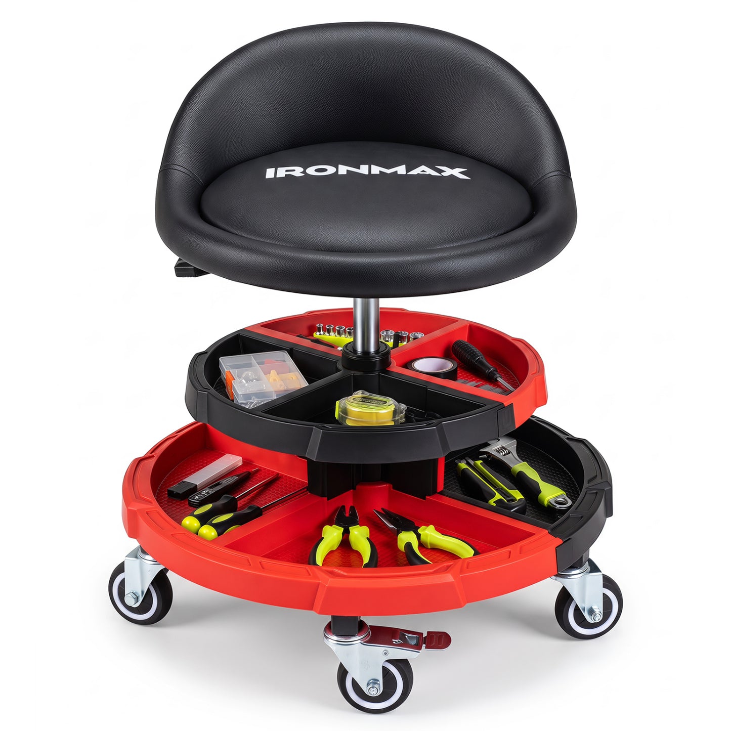 360° Rolling Mechanic Stool with Tool Trays, Red Garages Red at Gallery Canada