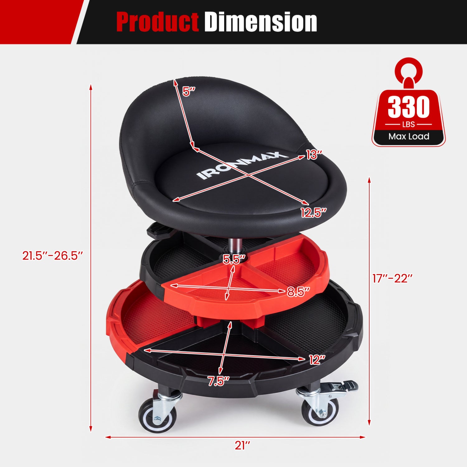 360° Rolling Mechanic Stool with Tool Trays, Red Garages at Gallery Canada