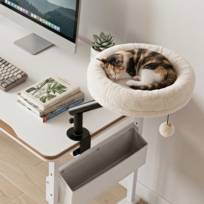 Cat Desk Bed, 360° Rotating, Removable Perch, White