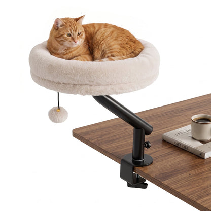 Cat Desk Bed, 360° Rotating, Removable Perch, White