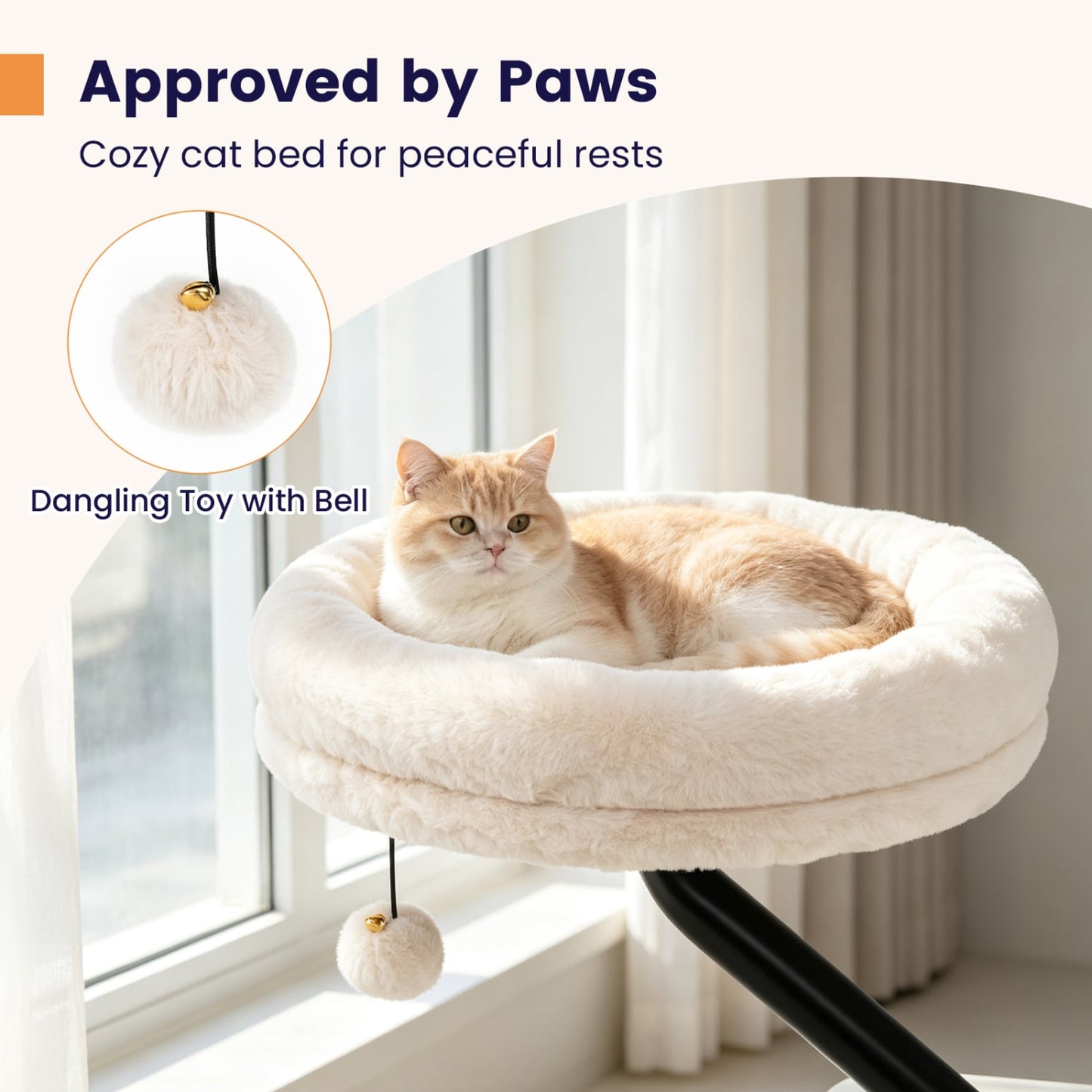 Cat Desk Bed, 360° Rotating, Removable Perch, White