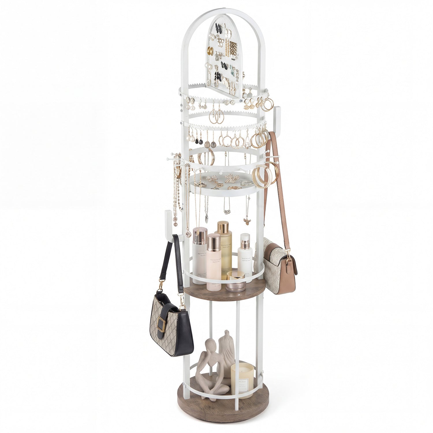 360° Rotating Jewelry Storage Rack, 3 Shelves, Gray Jewelry Armoires Gray at Gallery Canada