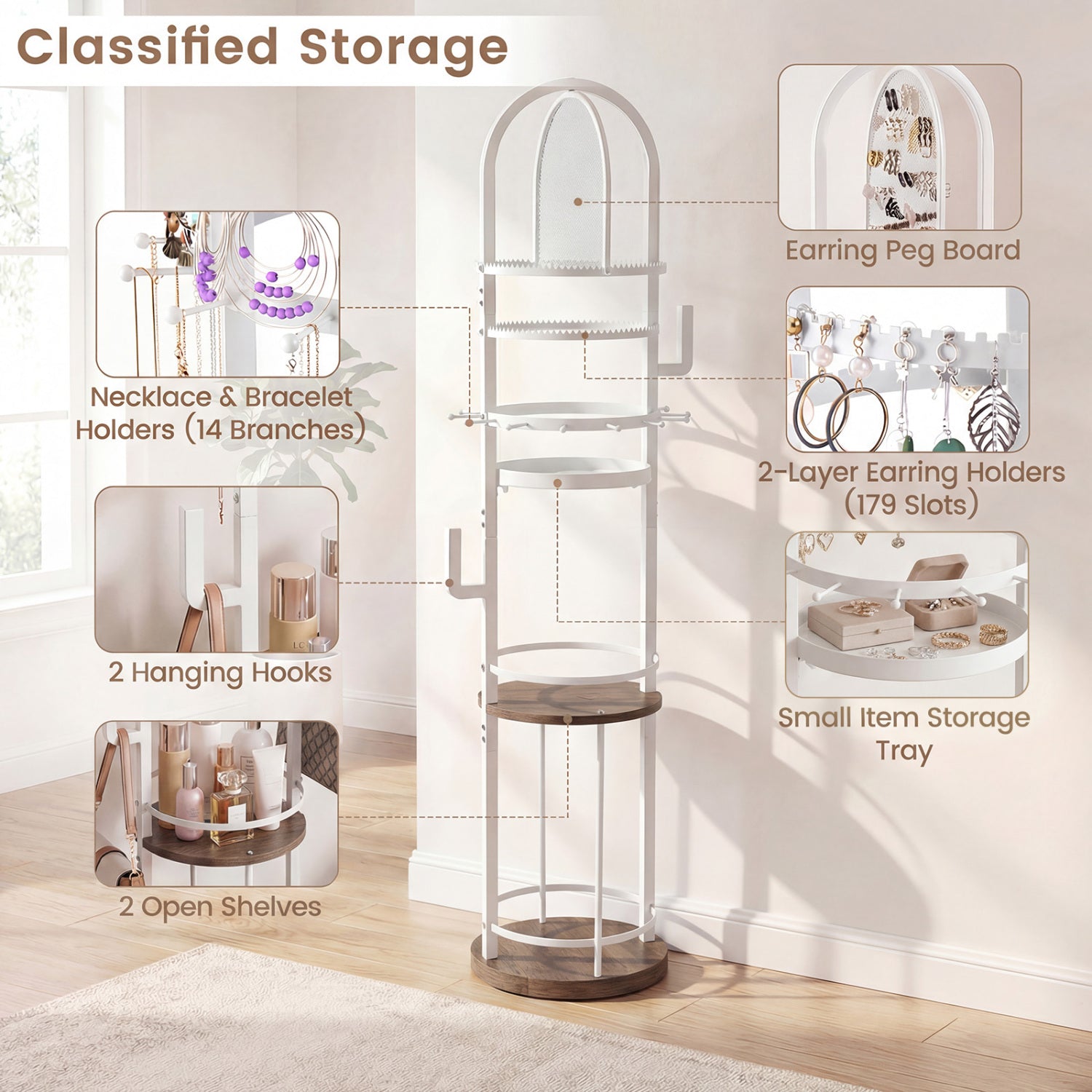 360° Rotating Jewelry Storage Rack, 3 Shelves, Gray Jewelry Armoires at Gallery Canada