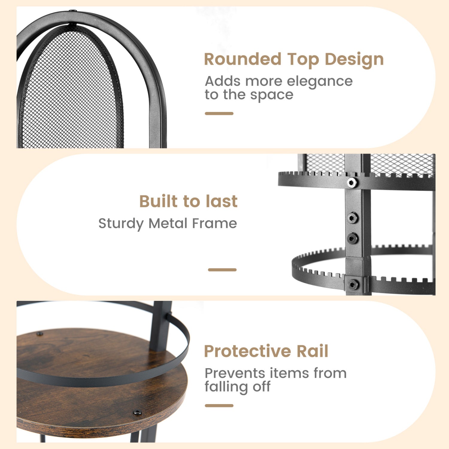 360° Rotating Jewelry Storage Rack, 3 Shelves, Brown Jewelry Armoires at Gallery Canada