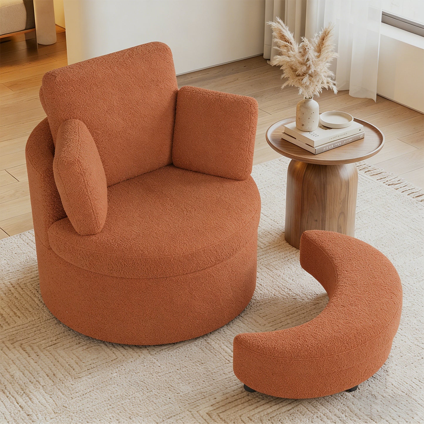 360° Swivel Accent Chair with Half Moon Storage Ottoman, Light Brown Accent Chairs at Gallery Canada