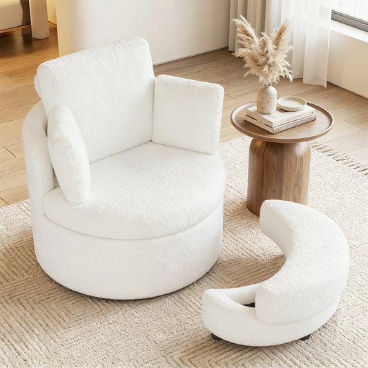 360° Swivel Accent Chair with Half Moon Storage Ottoman, White Accent Chairs White at Gallery Canada